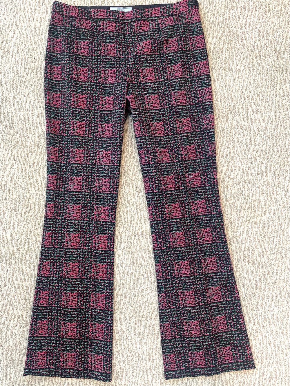 Prada Black & Pink Plaid Straight-Leg Pants Italian Made Designer Rare Size 4/6 - Picture 3 of 9